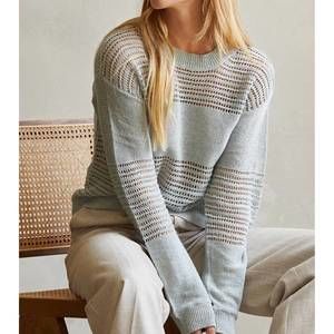 NEW CRESCENT donna linen cotton mix media pullover sweater in mist